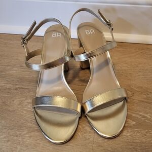 BP Champagne Gold Metallic Double Strap Heels 11